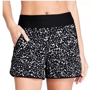 Land's End Women's Floral‎ Swim Shorts Quick Dry Black Gray Size 18